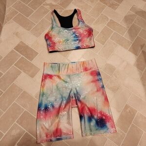 Terez SET Tie-Dye Sports Bra and Biker Shorts Balayage Foil S XS